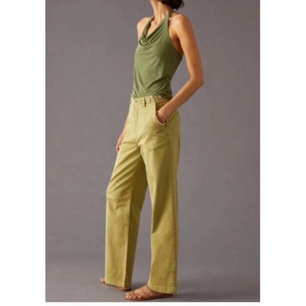 Anthropologie Maeve The Colette Wide Leg Pants Lime Green Size 30 High Rise Crop